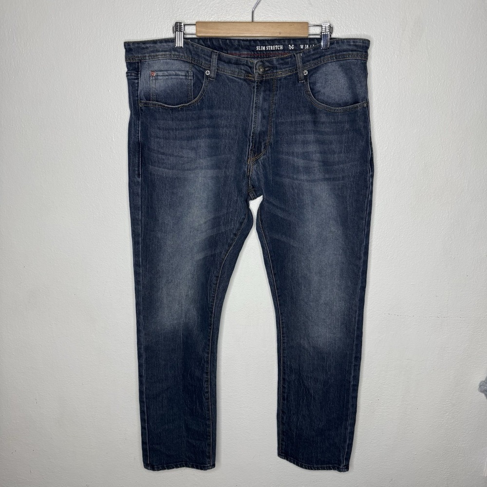 MBX Slim Stretch Blue Denim‎ Jeans Men's 38x32 (actual 40x30) Dark Wash